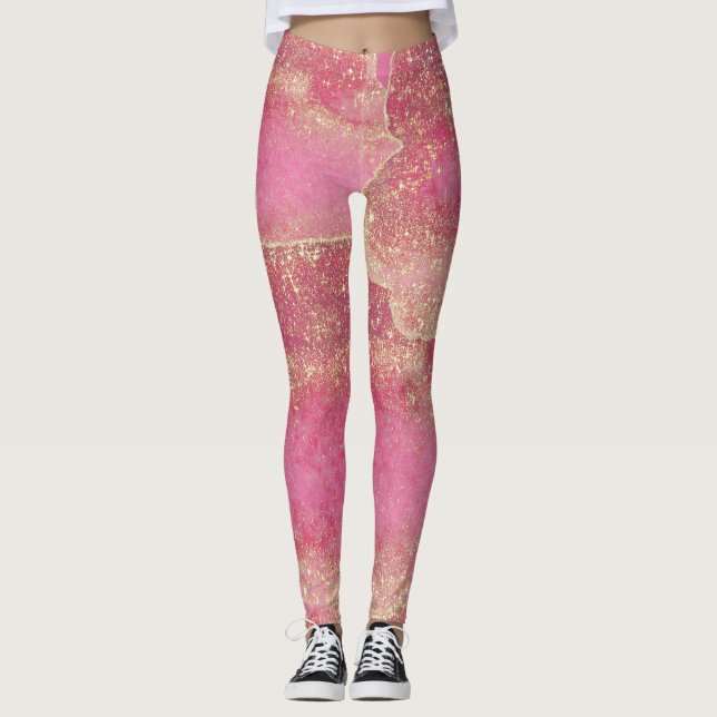 Eleganter moderner rosafarbener Glitzer Glitzern v Leggings (Vorderseite)