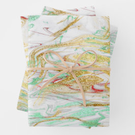 Eleganter moderner, roter, goldgrüner Marmor Geschenkpapier Set