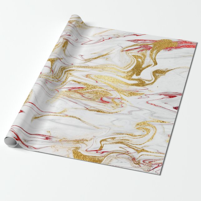 Eleganter, moderner, roter weißer Marmor Geschenkpapier (Ungerollt)