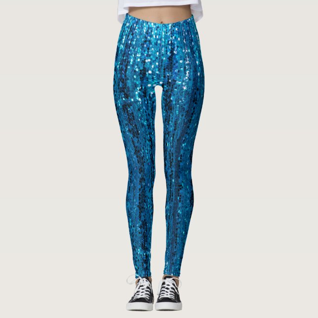 Eleganter moderner schicker blauer Glitzer Sparkle Leggings (Vorderseite)