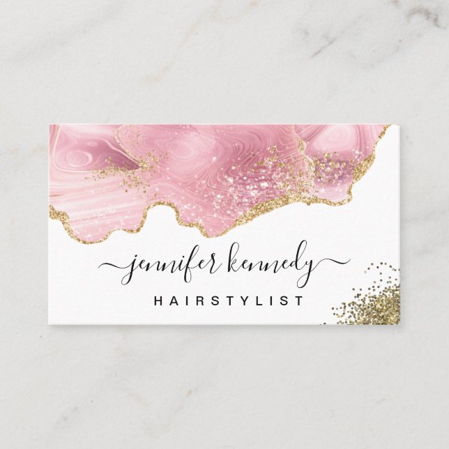 Eleganter moderner schicker Gold Glitzer Rosa Agat Visitenkarte (Vorderseite)