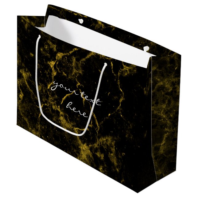 eleganter, moderner schicker schwarz-goldener Marm Große Geschenktüte (Vorderseite Schrägansicht)