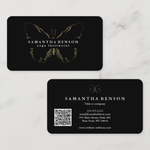 Eleganter moderner Schmetterling schwarzer Gold-QR Visitenkarte