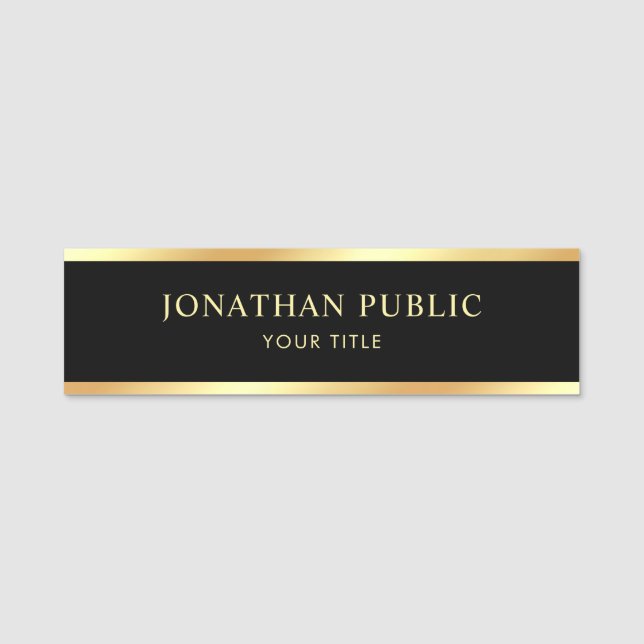 Eleganter moderner Schwarz-Gold-Template-Kunde Namensschild (Vorderseite)