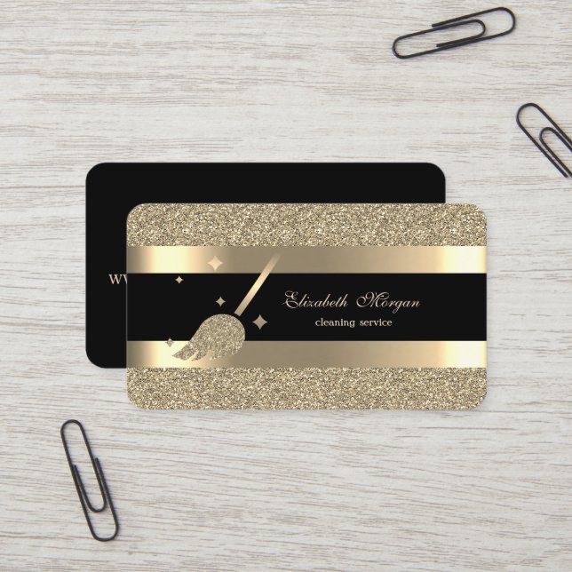 Eleganter moderner, schwarz-goldgestreifter Glitze Visitenkarte (Vorderseite/Rückseite Beispiel)