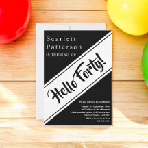 Eleganter moderner Schwarz-Weiß-Chic 40. Geburtsta