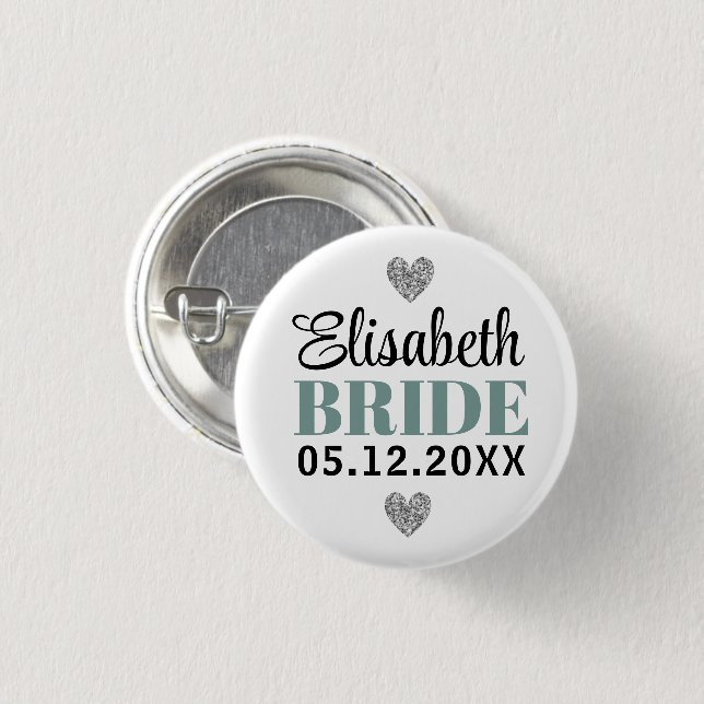 Eleganter moderner Script-Glitzer Hearts Gray Brid Button (Vorne & Hinten)