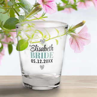 Eleganter moderner Script-Glitzer Hearts Gray Brid Schnapsglas