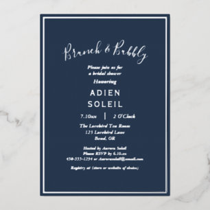 Eleganter, moderner Silber-Brunch und Bubbly Folieneinladung