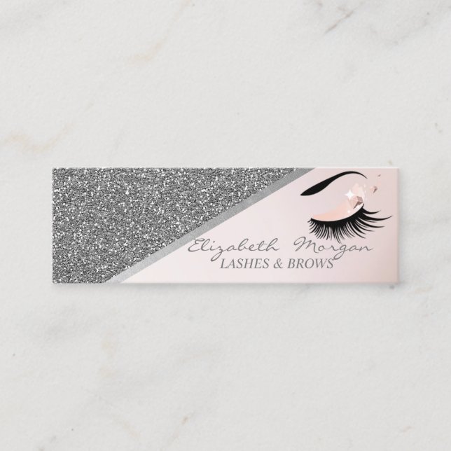 Eleganter, moderner Silber-Glitzer, Imitate Lashes Mini Visitenkarte (Vorderseite)
