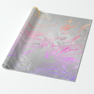 Eleganter, moderner silberfarbener Marmor und Glit Geschenkpapier