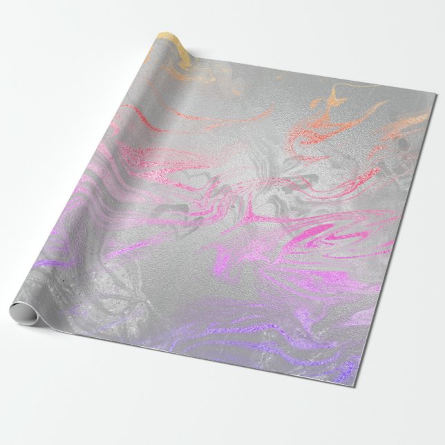 Eleganter, moderner silberfarbener Marmor und Glit Geschenkpapier (Ungerollt)