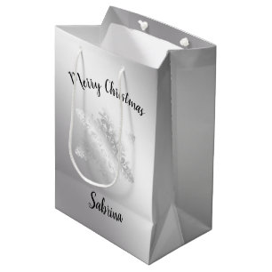 Eleganter, moderner silberner Frohe Weihnachtsschn Mittlere Geschenktüte