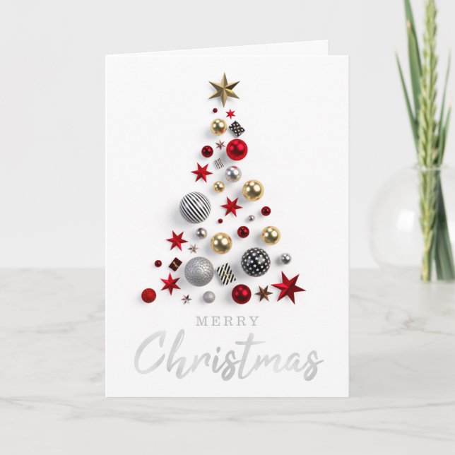 Eleganter moderner Silberner froher Weihnachtsbaum Feiertagskarte (Vorderseite)