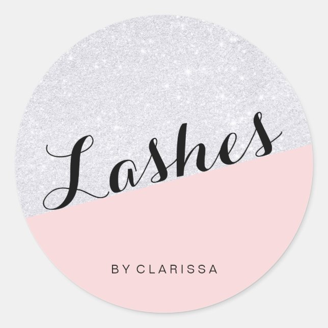 Eleganter, moderner silberner Glitzer, blütenrosa  Runder Aufkleber (Vorderseite)