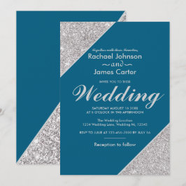 Eleganter moderner silberner Glitzer in Ozeanblau Einladung