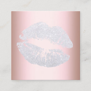 Eleganter, moderner silberner Glitzer Lippen Rose  Quadratische Visitenkarte