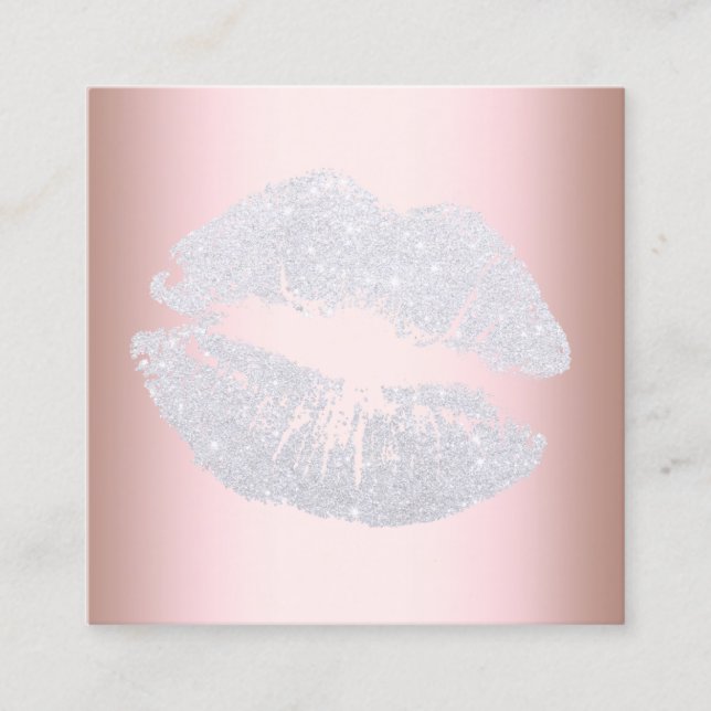Eleganter, moderner silberner Glitzer Lippen Rose  Quadratische Visitenkarte (Vorderseite)