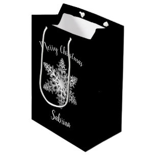 Eleganter, moderner silberner Schneeflocken Mittlere Geschenktüte