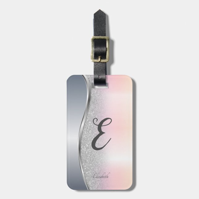 Eleganter moderner Silver Glitzer Bokeh , Monogram Gepäckanhänger (Vorderseite vertikal)