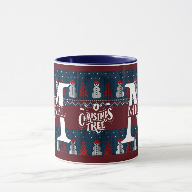 Eleganter Moderner Snowman Monogram Weihnachtsfest Tasse (Zentrum)