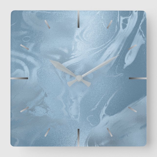 Eleganter, moderner Stil aus Babyblau Quadratische Wanduhr (Vorderseite)