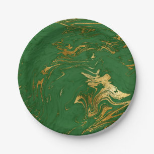 Eleganter moderner Stil aus Gold und grünem Marmor Pappteller