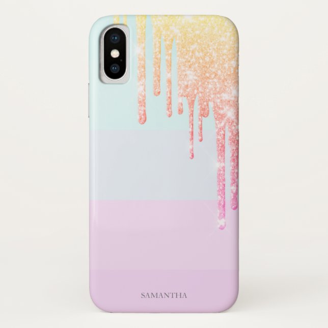 Eleganter, moderner Streifen,Ombre Glitzer Tropfen Case-Mate iPhone Hülle (Rückseite)