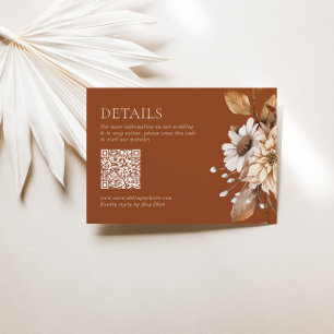 Eleganter, moderner Terracotta Floral Boho Fall QR Begleitkarte