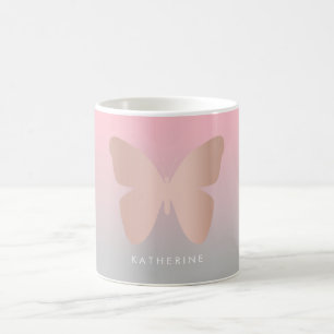Eleganter moderner trendy Rosengoldschmetterling Kaffeetasse