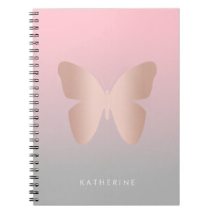 Eleganter moderner trendy Rosengoldschmetterling Notizblock