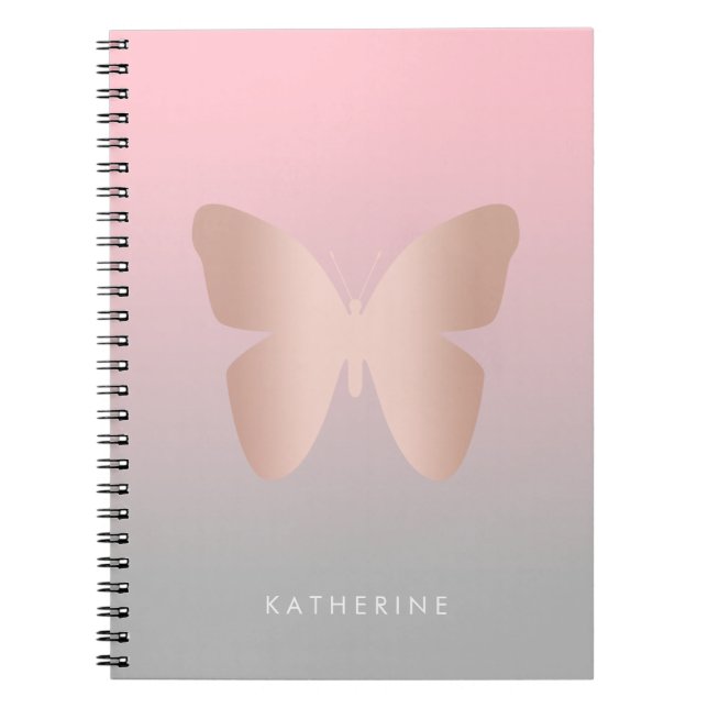 Eleganter moderner trendy Rosengoldschmetterling Notizblock (Vorderseite)