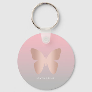 Eleganter moderner trendy Rosengoldschmetterling Schlüsselanhänger