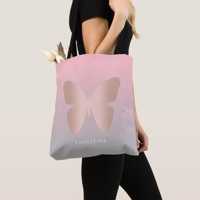 Eleganter moderner trendy Rosengoldschmetterling Tasche (Von Nahem)