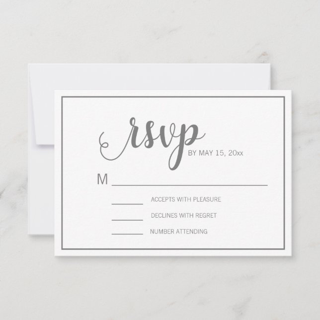 Eleganter, moderner White Gray Wedding RSVP Karte (Vorderseite)