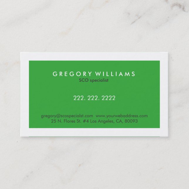 Eleganter moderner White & Green SEO-Spezialist Visitenkarte (Vorderseite)