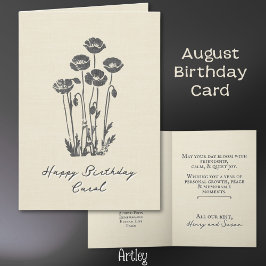 Eleganter Mohngestanzter August Birth Blume Linen Karte