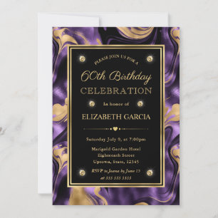 Eleganter Molten Lila & Gold Glitzer 60. Geburtsta Einladung