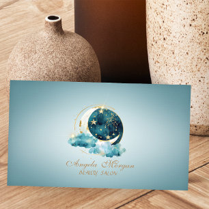 Eleganter Mond Gold Sterne Blau Visitenkarte