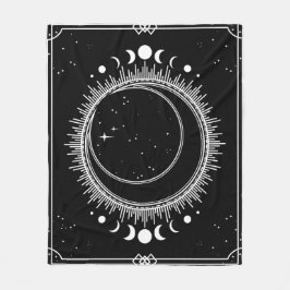 Eleganter Mond mit Sonne und Sternen Schwarz und W Fleecedecke