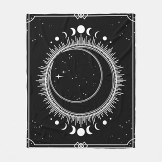 Eleganter Mond mit Sonne und Sternen Schwarz und W Fleecedecke