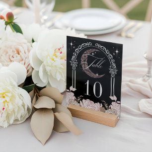 Eleganter Mond Sterne Floral Quinceañera-Tischnumm Acrylschild