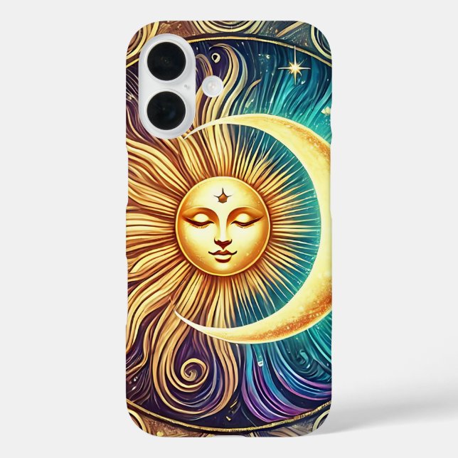Eleganter Mond und Sonnige Sonnenstrahlen iPhone 16 Hülle (Rückseite)
