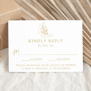 Eleganter Mond und Sterne Gold Menüwahl Hochzeit RSVP Karte