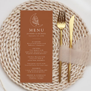 Eleganter Mond und Sterne Terrakotta-Hochzeit Menükarte