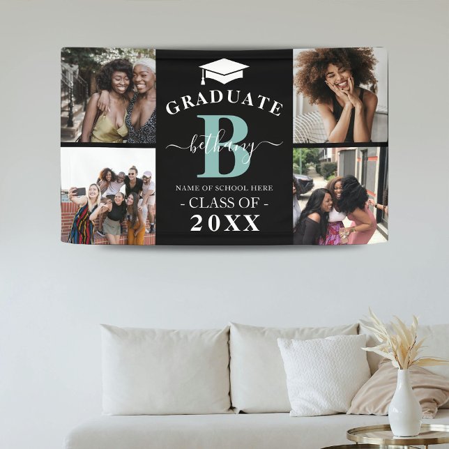 Eleganter Monogram 4 Foto Graduate Abschluss Banner (Von Creator hochgeladen)