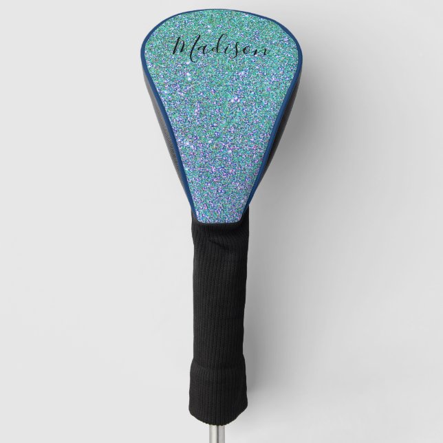 Eleganter Monogram Aquamarin Blue Green Glitzer Sp Golf Headcover (Vorderseite)