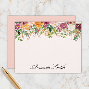 Eleganter Monogram Aquarell Rose Blumengarten Mitteilungskarte