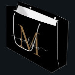 Eleganter Monogram Black Gold Eleganter Skriptname Große Geschenktüte<br><div class="desc">Elegante Monogram Black Gold Eleganter Script Name Große Geschenktasche</div>