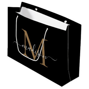 Eleganter Monogram Black Gold Eleganter Skriptname Große Geschenktüte